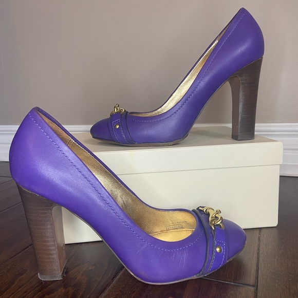 Coach Purple Leather High Heels Size 7 - Picture 3 of 8